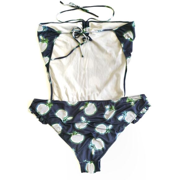 MIU MIU Resort 2011 apple print monokini ruffle one piece swim suit blue Sz 42 6 - Picture 4 of 8